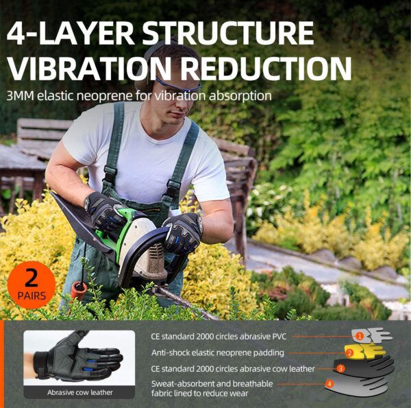 Vgo | Grain Cowhide Leather Touchscreen Compatible Heavy Duty Mechanic Work Gloves (Size M, Blue, CA9730HL)