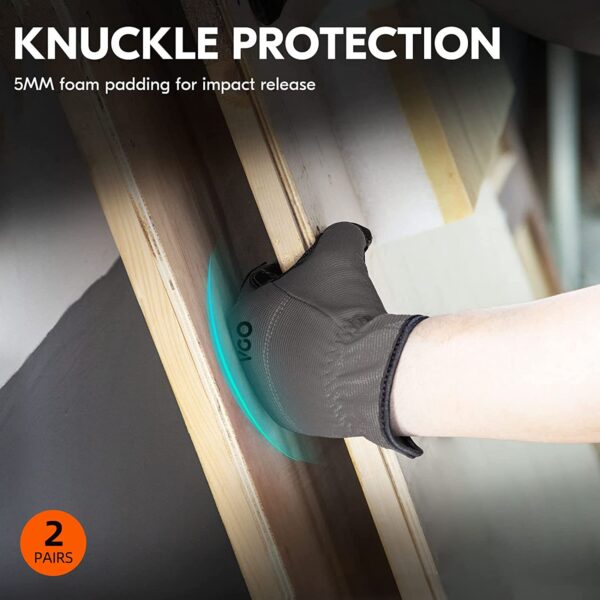 Vgo | 2-Pairs Safety Work Gloves, Builder Gloves, Gardening Gloves, Light Duty Mechanic Gloves