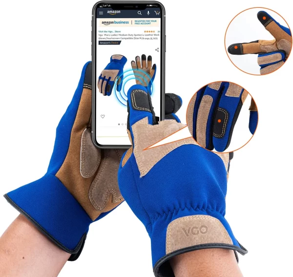 Vgo | Gardening Gloves Men, Safety Work Gloves, Puncture-proof, Thornproof, Touchscreen (Size M, Blue, SL7475)