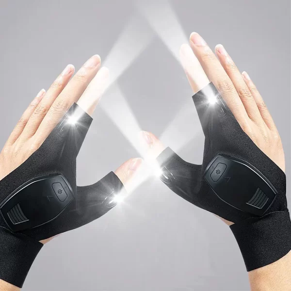 JZ | Waterproof LED Light Fingerless Night Sunscreen Fishing Gloves Led Glove Light Fishing Supplies Two Finger Sunscreen Gloves