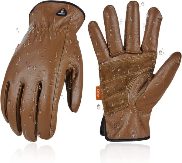 Vgo | Unlined Safety Cow Grain Leather Rigger Work Gloves, Water Resistant, Palm Patched