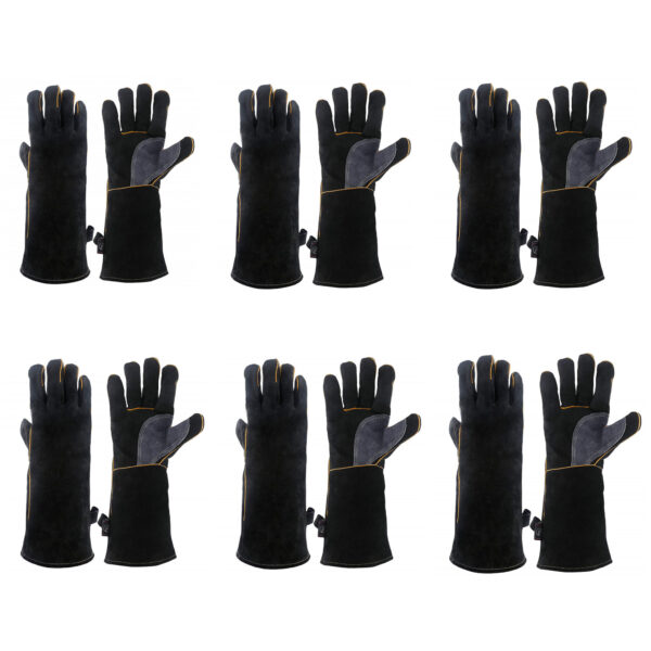 Hot List 6 Pairs Pack of Heat Resistant Reinforced Plam Cow Split Leather 16-inch Black-grey Welding Gloves