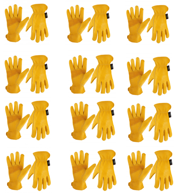 KIM YUAN 12 Pairs Multi-purpose Practical Labor Protection Cowhide Work Gloves (Extra Large-XL)
