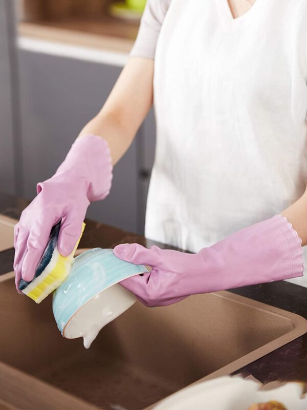 LANON | 3 Pairs wahoo Skin-Friendly Dishwashing Cleaning Gloves, Reusable Kitchen Gloves, Cotton Flocked Liner
